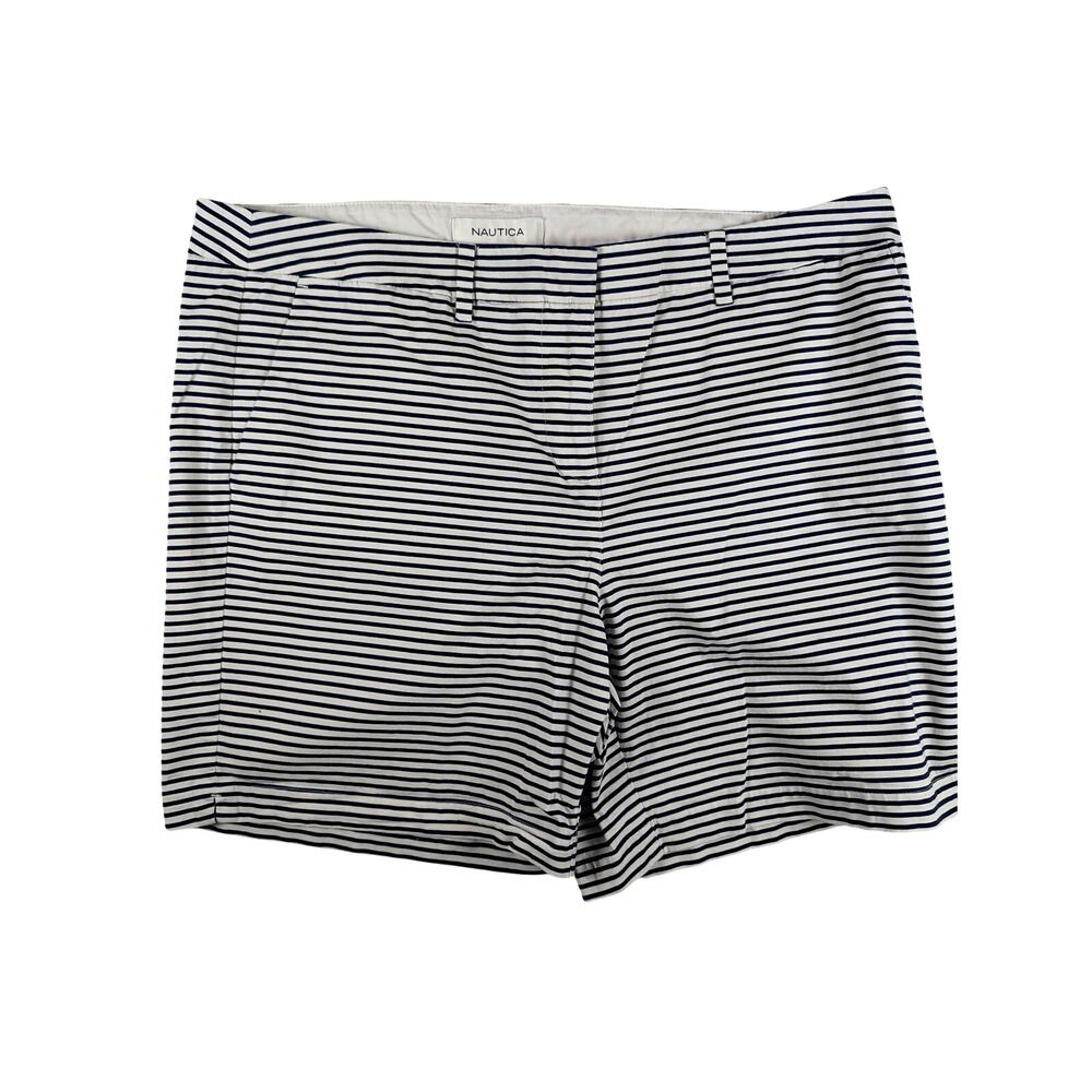 NAUTICA Navy Blue White Stripe Cotton Stretch Nautical Women's Shorts size‎ 14